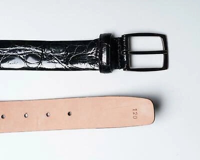 Pre-owned Isaia Napoli $1,925 Black Crocodile Leather Men's Dress Belt 120 Cm 44” Us