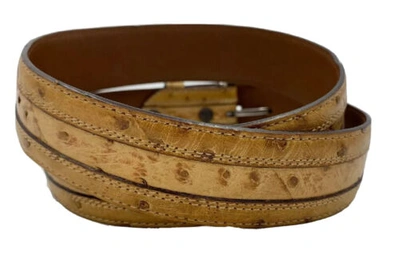 Pre-owned Justin Boots Justin Genuine Ostrich Dress Leather Belt Size 36 C11522 In Brown