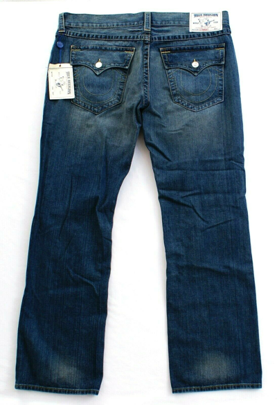 Pre-owned True Religion Distressed Destroyed Blue Denim Jeans Straight Leg Pants Men's