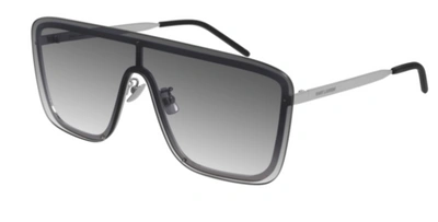 Pre-owned Saint Laurent Ysl 364 Mask 005 Silver Shiny Gradiant Grey 99mm Unisex Sunglasses In Gray