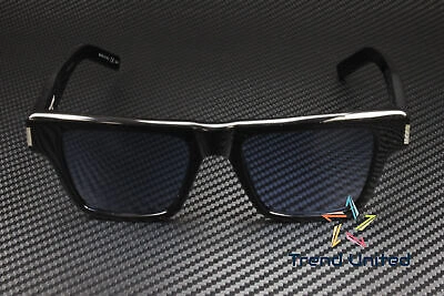 Pre-owned Saint Laurent Sl 469 005 Square Black Shiny Blue 51 Mm Men's Sunglasses