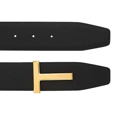 Pre-owned Tom Ford Signature T Buckle Reversible Black Icon Belt 42" Eu 110cm