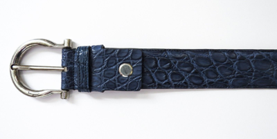 Pre-owned Ferragamo Salvatore  Wide Adjustable Blue Crocodile Gancini Belt 42 Us 105 Cm