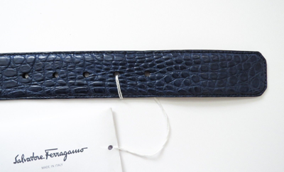 Pre-owned Ferragamo Salvatore  Wide Adjustable Blue Crocodile Gancini Belt 42 Us 105 Cm