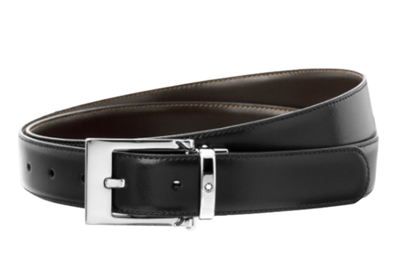 Pre-owned Montblanc 9774 Men's Reversible Calfskin Leather Belt In Black