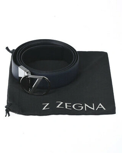 Pre-owned Zegna Belt Leather Made In Italy Man Blue Bkiwa5 9324 Nvn Sz 110 Make Offer