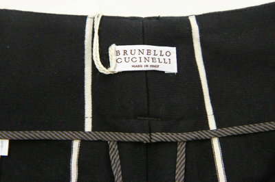 Pre-owned Brunello Cucinelli $1095  Women's 100% Cotton Pinstripe Print Pants A176 In Black + White Print