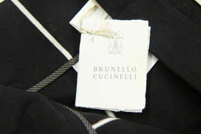 Pre-owned Brunello Cucinelli $1095  Women's 100% Cotton Pinstripe Print Pants A176 In Black + White Print