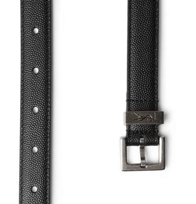 Pre-owned Saint Laurent $450 Fw17  2cm Black Pebble-grain Leather Belt Size 100