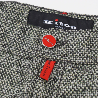 Pre-owned Kiton Slim-fit Green And White Soft-woven Boucle Wool 5-pocket Pants 33 Jeans