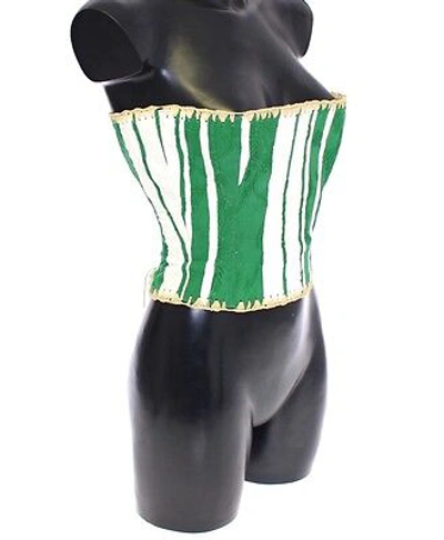 Pre-owned Dolce & Gabbana Waist Belt Woven Raffia Green Striped Corset 65cm 26in Rrp $1020