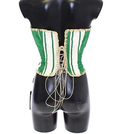 Pre-owned Dolce & Gabbana Waist Belt Woven Raffia Green Striped Corset 65cm 26in Rrp $1020