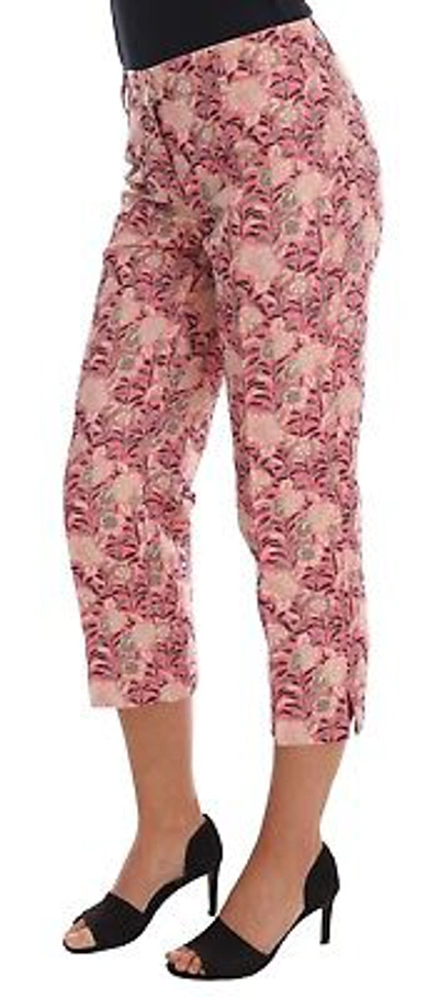 Pre-owned Dolce & Gabbana Pants Pink Floral Brocade 3/4 Capri S. It38 / Us4 /xs Rrp $1100