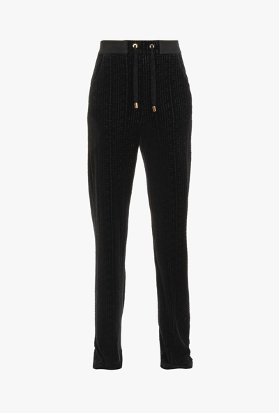 Pre-owned Balmain 1050$ Black Velvet Sweatpants With Embossed Monogram ...