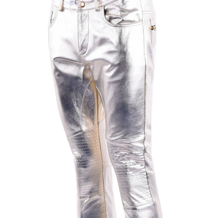 Pre-owned Moschino Runway Shiny Slim Fit Biker Nappa Leather Trousers Pants Gold 05409