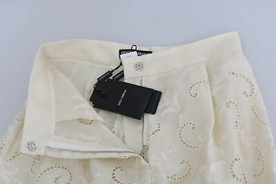 Pre-owned Dolce & Gabbana Pants Cream Lace High Waist Palazzo Cropped It46/ Us12/ Xl $4000 In White