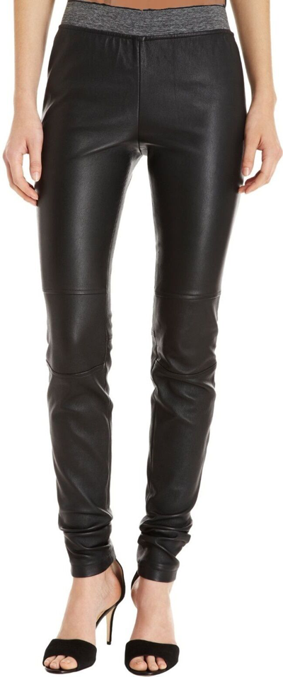 Pre-owned L'agence Women's Lamb Skin Leather Stretch Leggings Pants Sz. Large In Black