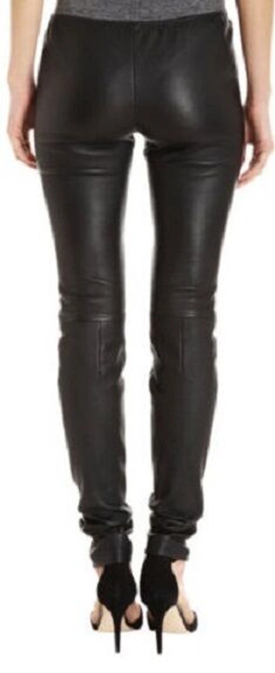 Pre-owned L'agence Women's Lamb Skin Leather Stretch Leggings Pants Sz. Large In Black