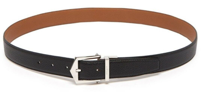 Pre-owned Givenchy Men's Obsedia Black & Tan Brown Reversible Pebble-grain Leather Belt