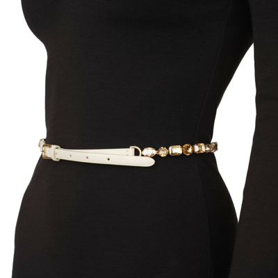 Pre-owned Dolce & Gabbana Crystal Patent Leather Chain Belt For Dress White Gold 09337
