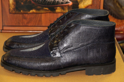 Pre-owned Los Altos Boots Los Altos Genuine Lizard Stingray Navy Blue Men Ankle Boot (d) Width Za2068205