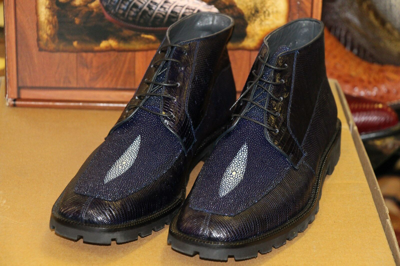 Pre-owned Los Altos Boots Los Altos Genuine Lizard Stingray Navy Blue Men Ankle Boot (d) Width Za2068205