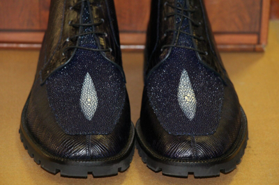 Pre-owned Los Altos Boots Los Altos Genuine Lizard Stingray Navy Blue Men Ankle Boot (d) Width Za2068205