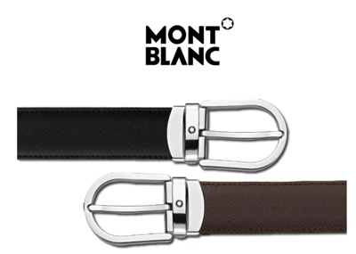 MONTBLANC Pre-owned 113834 Black And Brown Reversible Leather Belt With Free Gift
