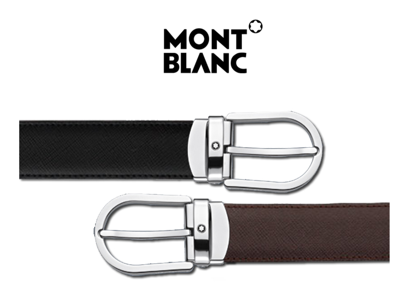 Pre-owned Montblanc 113834 Black And Brown Reversible Leather Belt With Free Gift