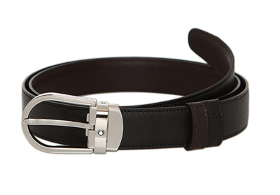 Pre-owned Montblanc 113834 Black And Brown Reversible Leather Belt With Free Gift