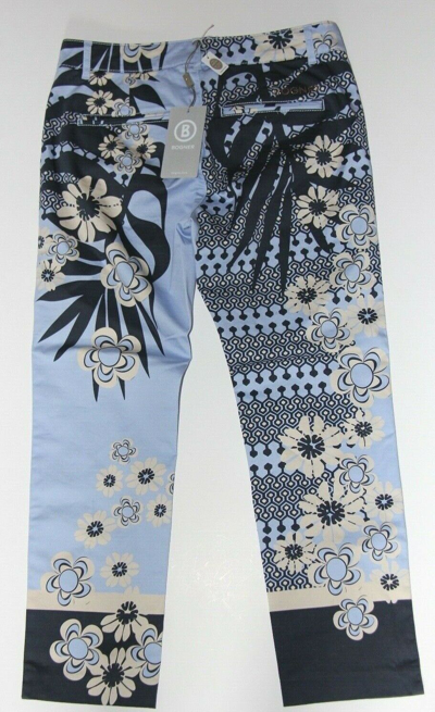 Pre-owned Bogner Women's Nalia-g Golf Capri Pant - Blue Flower Print - Size 34 Us 4 Xs In Multi-colored Blue & Beige Print