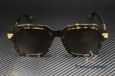 Pre-owned Bottega Veneta Bv1123s 002 Square Havana Shiny Brown 56 Mm Unisex Sunglasses