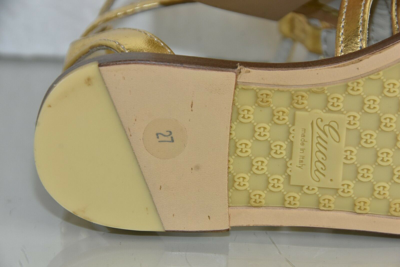 GUCCI Pre-owned Kids' $295 In Box  Girls Sandals Strappy Gold Metallic Leather Flats Shoes 27