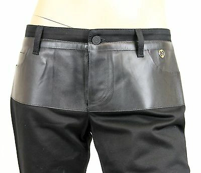 Pre-owned Gucci Jeans $1150 Authentic /leather Pants W/interlocking G, Sz 36, 184675 In Black
