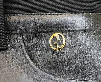 Pre-owned Gucci Jeans $1150 Authentic /leather Pants W/interlocking G, Sz 36, 184675 In Black