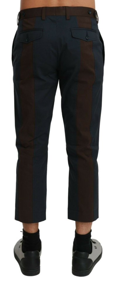 Pre-owned Dolce & Gabbana Pants Blue Brown Stripes Cropped Trousers It44 / W30/xs Rrp $700 In Blue, Brown
