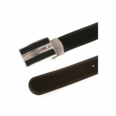 Pre-owned Montblanc Mont Blanc 38156 Black & Brown Men's Classic Reversible Leather Belt