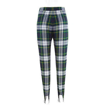 Pre-owned Burberry Tartan Wool High-waisted Stirrup Trousers In Ink Blue