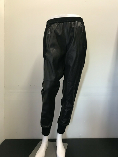 Pre-owned Vince Mixed Media Leather Crepe Trousers Jogger Pants V240521071 Size S & M In Black