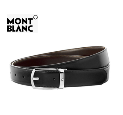 Pre-owned Montblanc Men Formal Belt 112960 Leather With Free Shipping In Black
