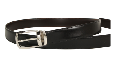Pre-owned Montblanc Men Formal Belt 112960 Leather With Free Shipping In Black