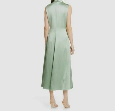 Pre-owned Maxwell $1995 Brandon  Women's Green Sleeveless Silk Mock Neck Midi Dress Size 4
