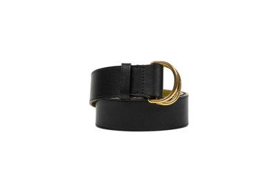 Pre-owned Burberry $590  Double D-ring 40 Leather Belt Made In Italy Black / Lemon Quartz