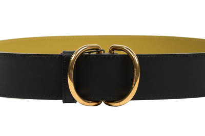 Pre-owned Burberry $590  Double D-ring 40 Leather Belt Made In Italy Black / Lemon Quartz