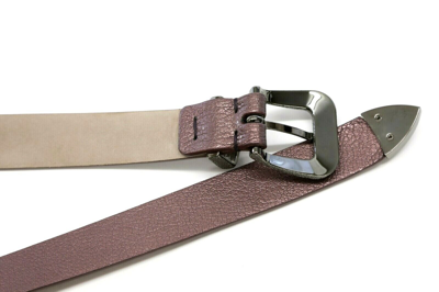 Pre-owned Brunello Cucinelli Women Metallic Leather Skinny Belt W/sparklybuckle M A186 In Pink