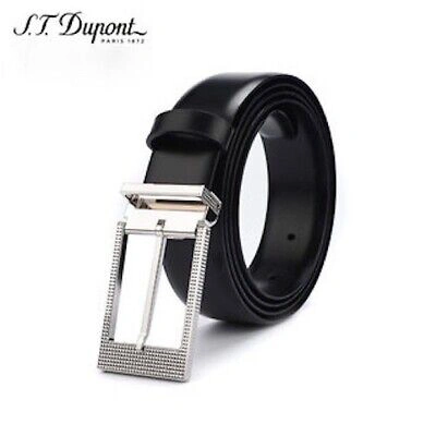 Pre-owned St S.t. Dupont 30mm Black Belt, Palladium Diamond Head Buckle, 7150440, In Box