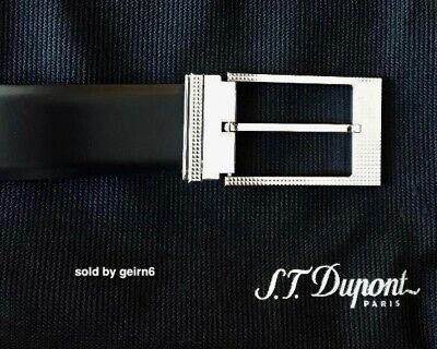 Pre-owned St S.t. Dupont 30mm Black Belt, Palladium Diamond Head Buckle, 7150440, In Box