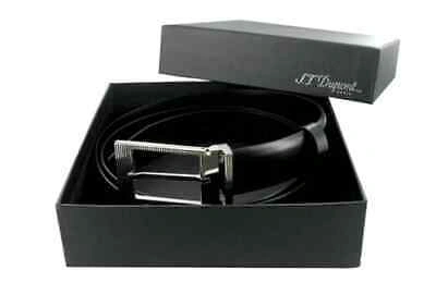 Pre-owned St S.t. Dupont 30mm Black Belt, Palladium Diamond Head Buckle, 7150440, In Box