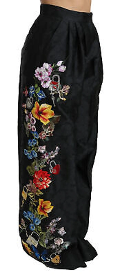 Pre-owned Dolce & Gabbana Pants Black Brocade Floral Sequined Beaded It42/us8/m Rrp $11100