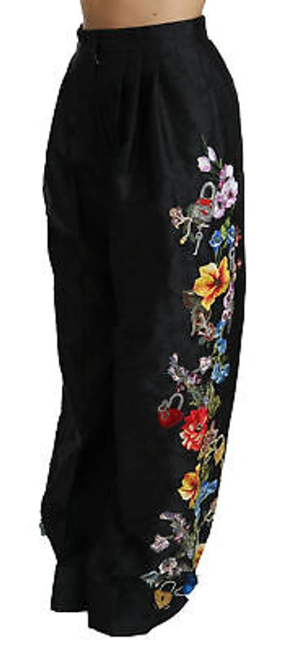 Pre-owned Dolce & Gabbana Pants Black Brocade Floral Sequined Beaded It42/us8/m Rrp $11100